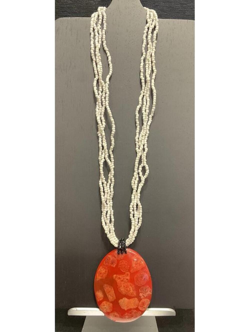 Genuine Coconut Pendant On Layered Seed Bead Necklace